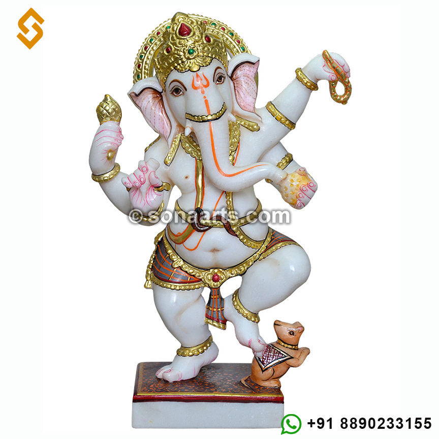 Beautiful Dancing Ganesha Marble Statue
