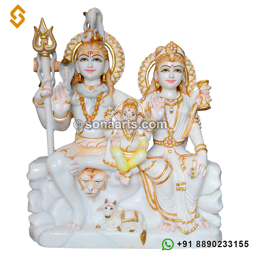 Beautiful Shiv Parivar Carved out in Marble Stone