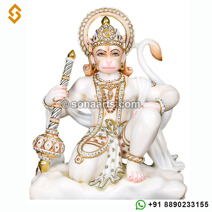 Beautiful carved hanuman statue with painting