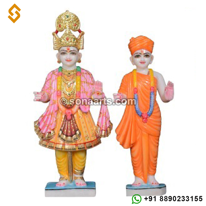 Beautifully Carved Marble God Swaminarayan and Gunatitanand Swami