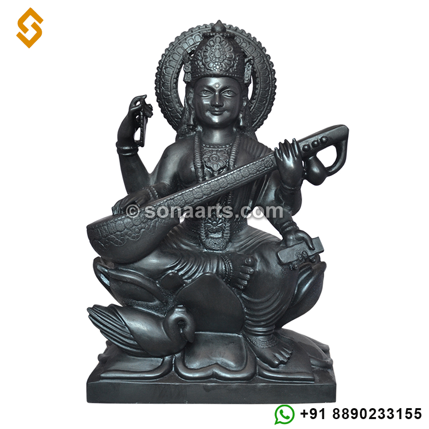 Black Marble Saraswati Devi Statue