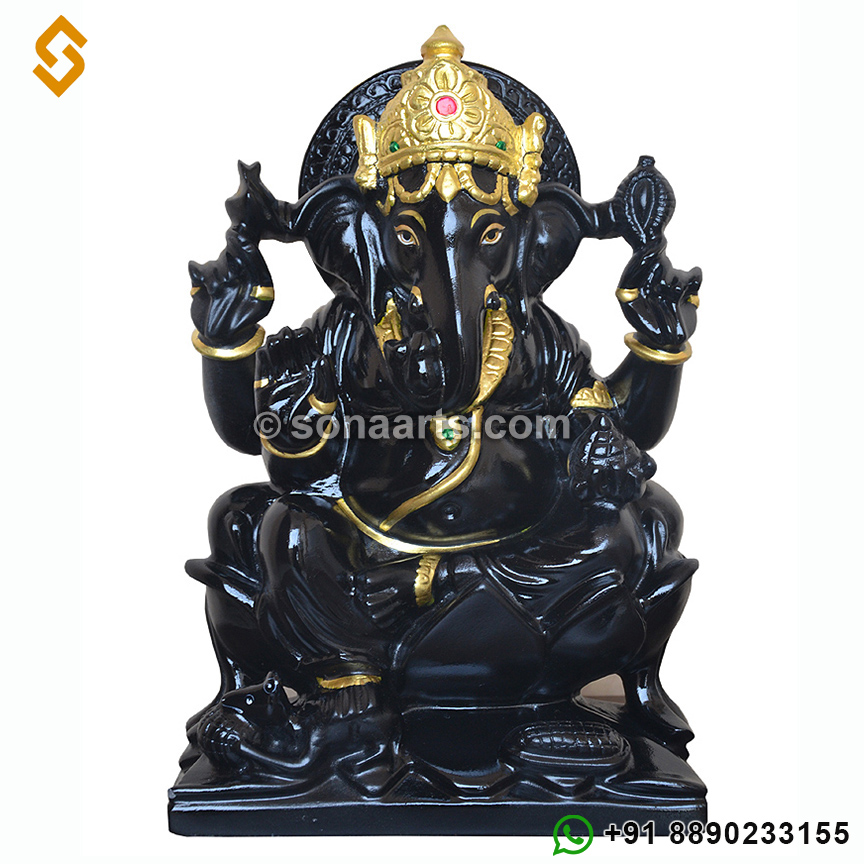 Black marble Stone Ganesha Statue