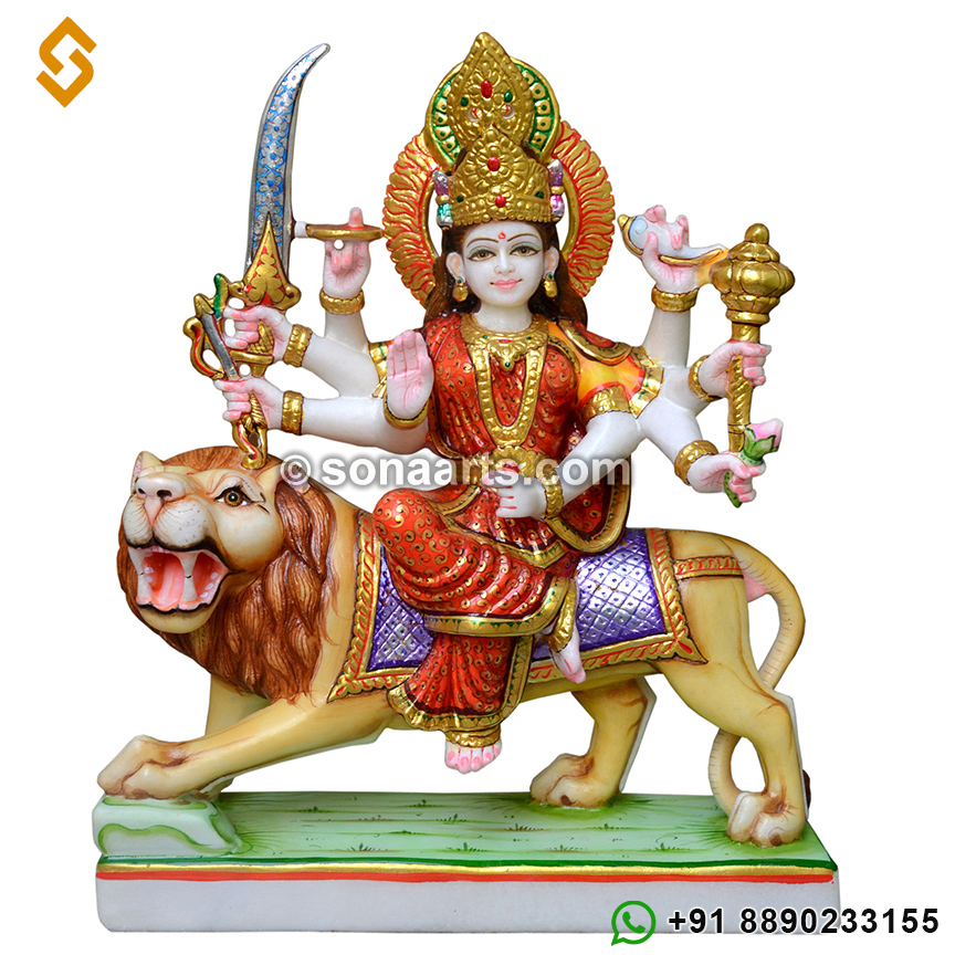 Colourful Marble Goddess Durga Statue