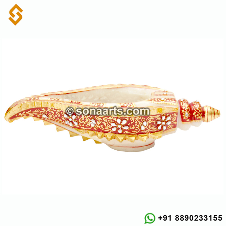 Decorative marble pooja conch with painting
