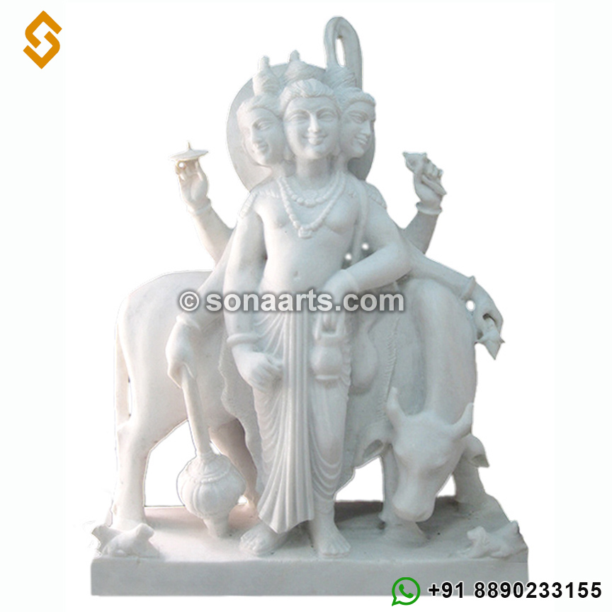 Exquisite Dattatreya Statue in white Marble Stone