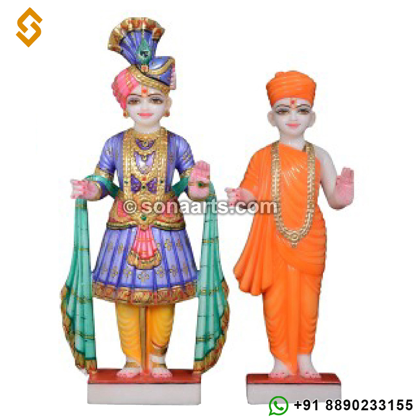 Exquisite God Swaminarayan and Gunatitanand Swami Statue in Marble