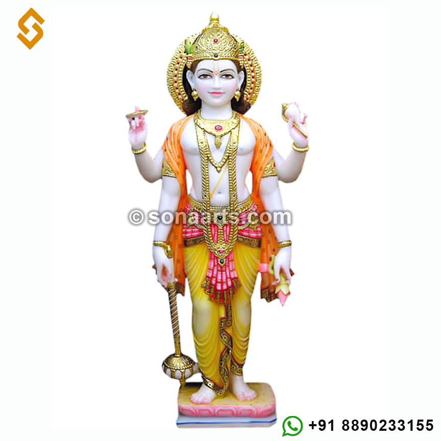 Exquisite Lord Vishnu statue from white Marble Stone
