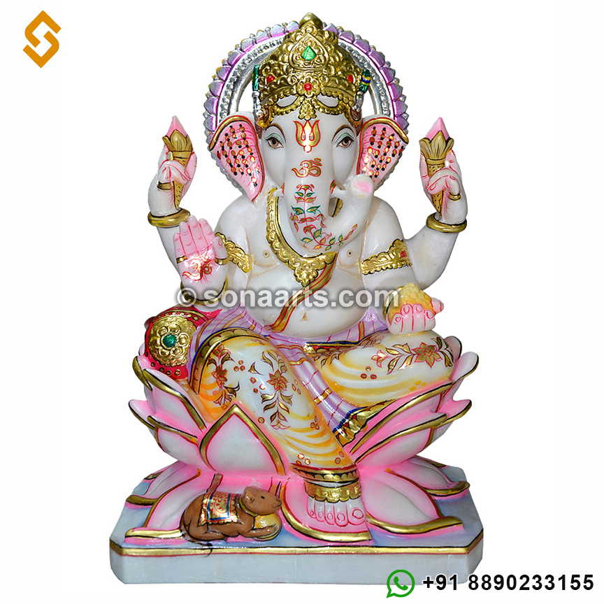 Ganesh Marble statue sitting on lotus