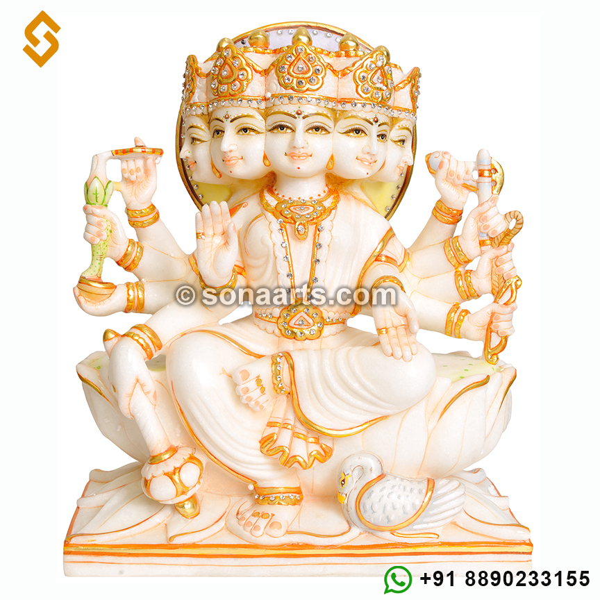 Hand carved Panchmukhi marble Gayatri Statue for temple