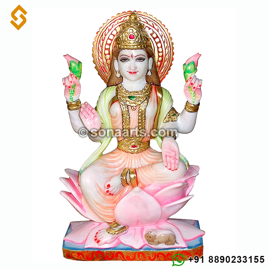 Lakshmi Statue carved in Marble Stone