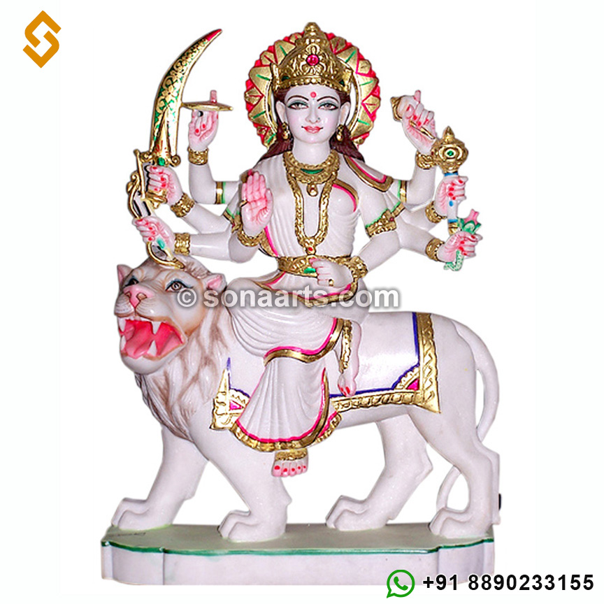 Maa Durga on Lion from Marble Stone