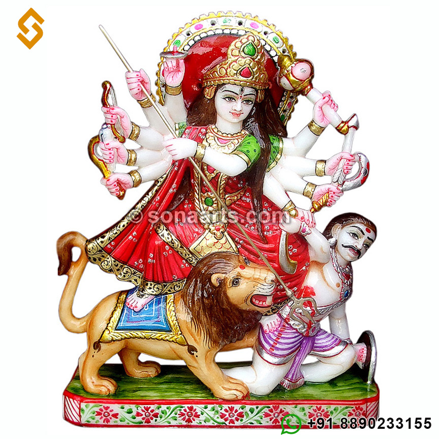 Marble Durga Doing Mahisasur Vadh statue