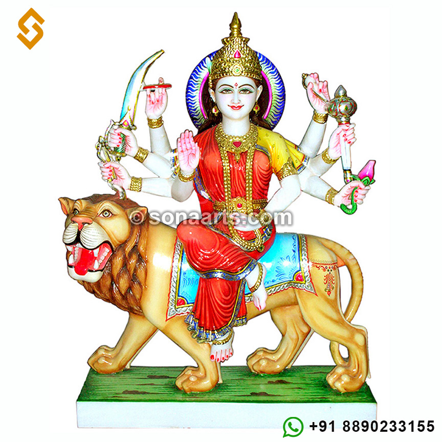 Marble Durga Statue with painting work