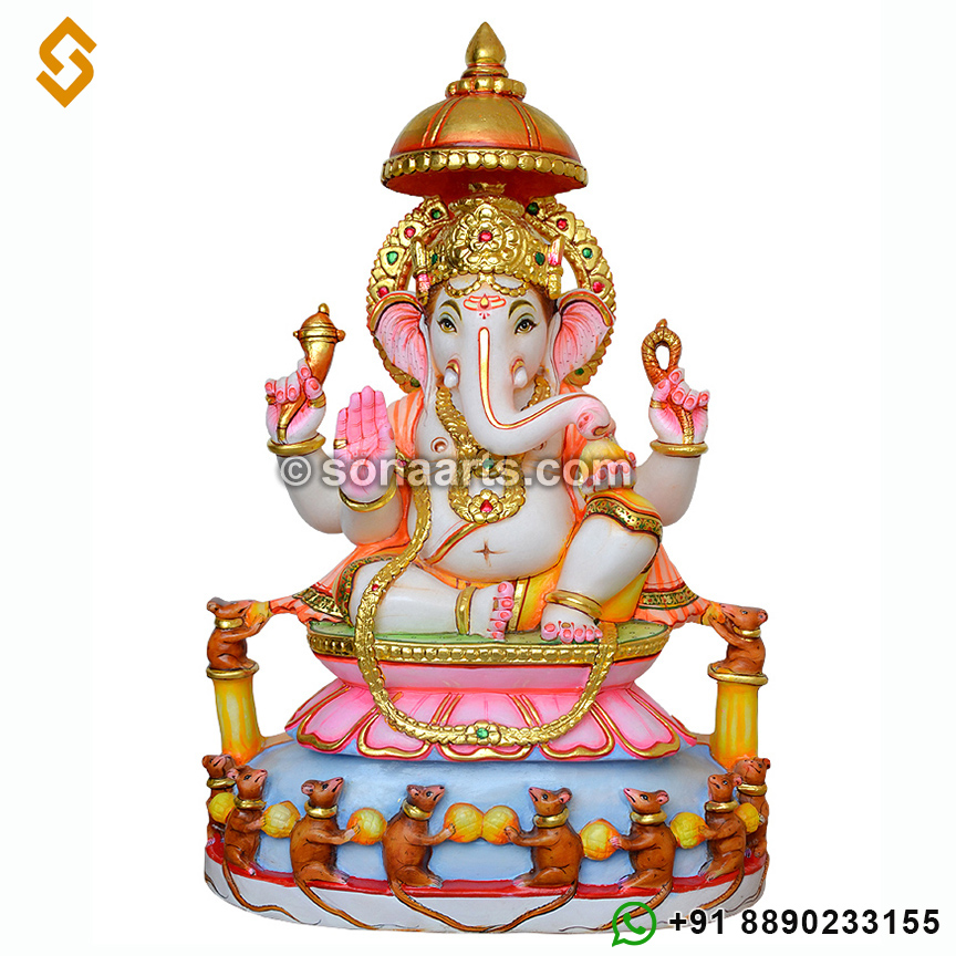 Marble Ganesh Statue with Rats