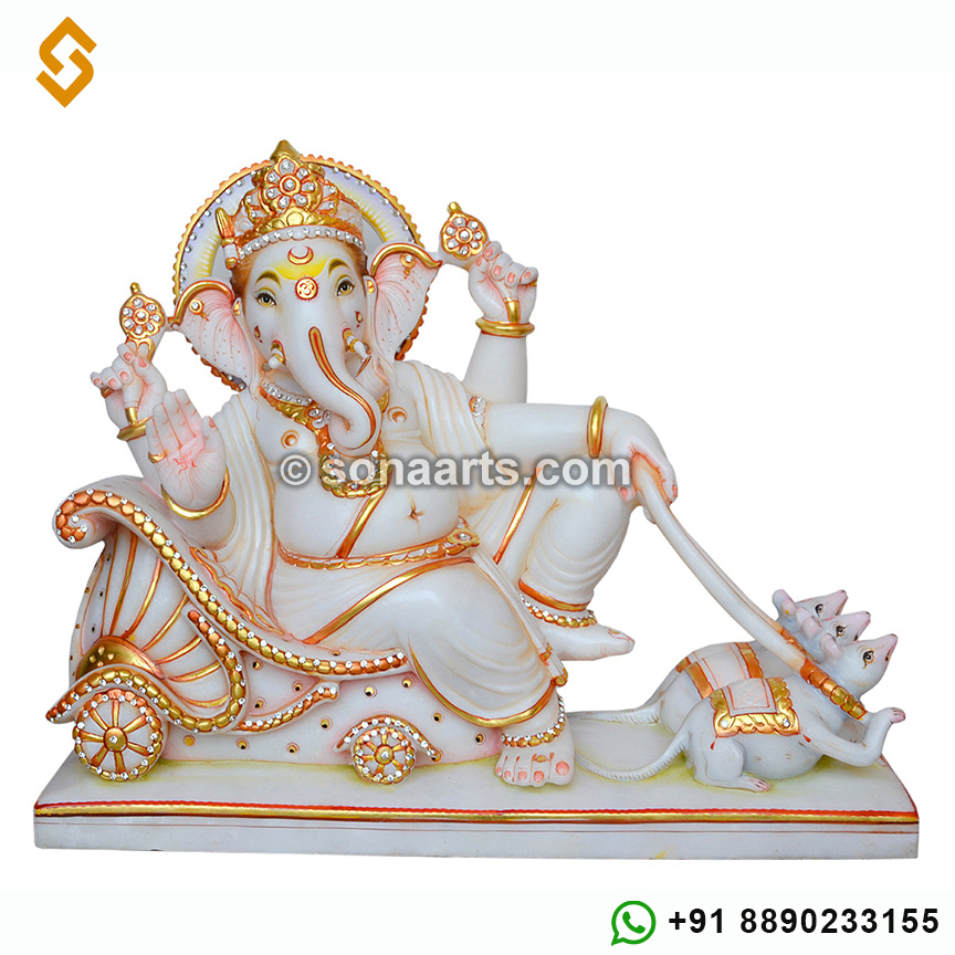 Marble Ganesha Sitting on Chariot