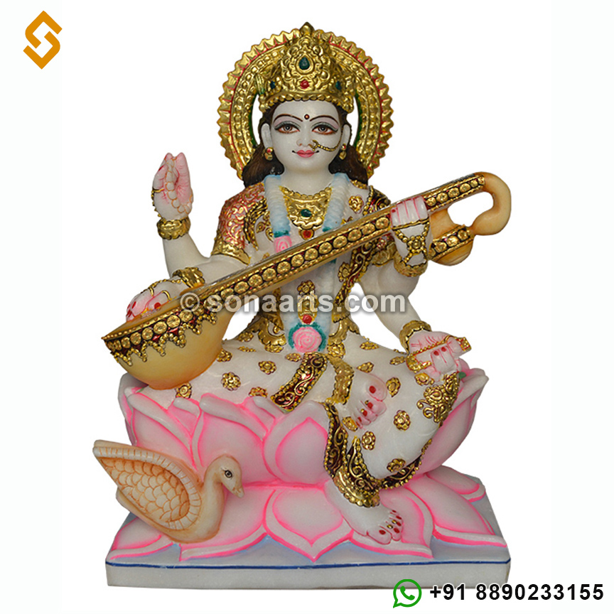 Marble Goddess Sarasvati Sculpture