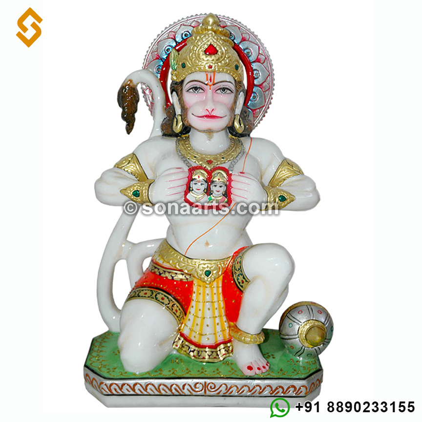 Marble Hanuman Statue Shows In Heart Sita and Rama