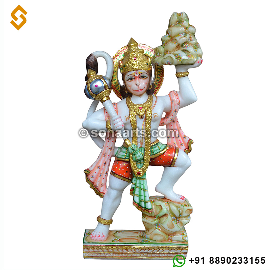 Marble Hanuman Statue carrying Mountain