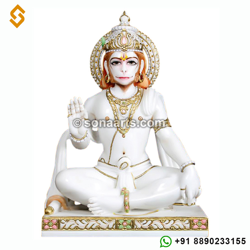 Marble Hanuman Statue in Seated Posture