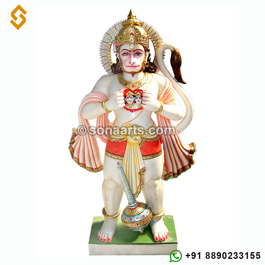 Marble Hanuman Statue showing Ram Sita in his chest
