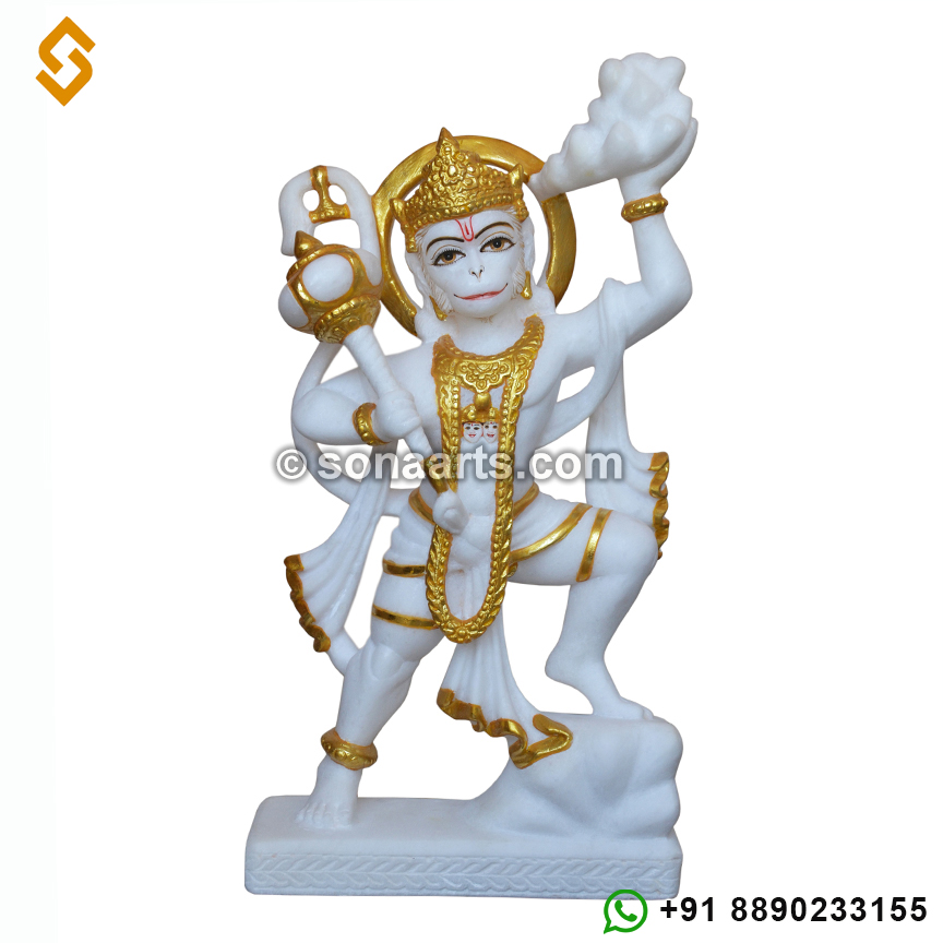Marble Hanuman Statue with Gold work