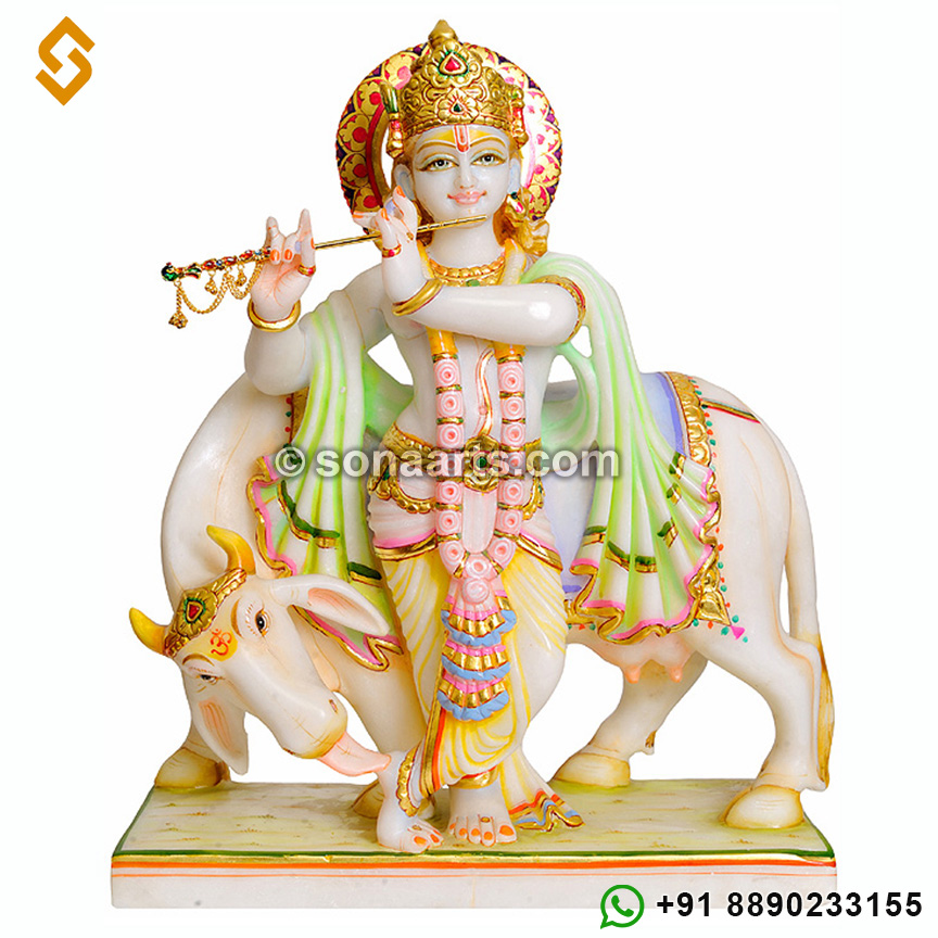 Marble Krishna with cow murti