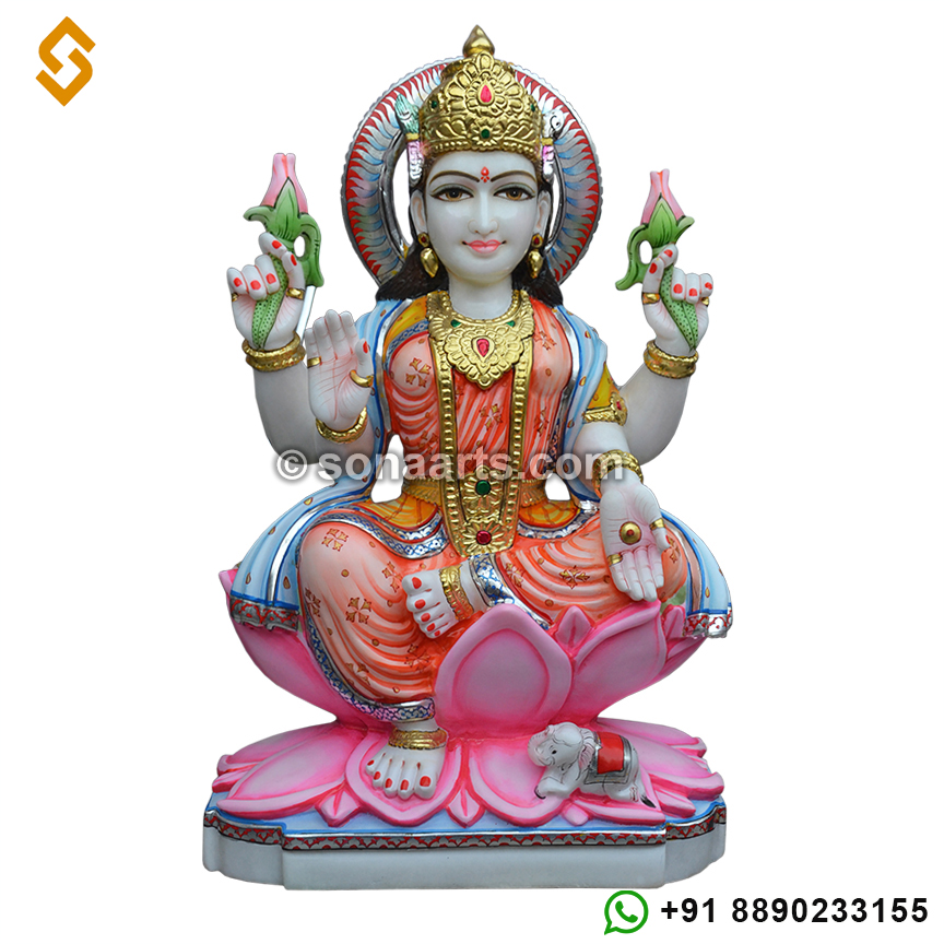 Marble Lakshmi Statue Carved in Marble