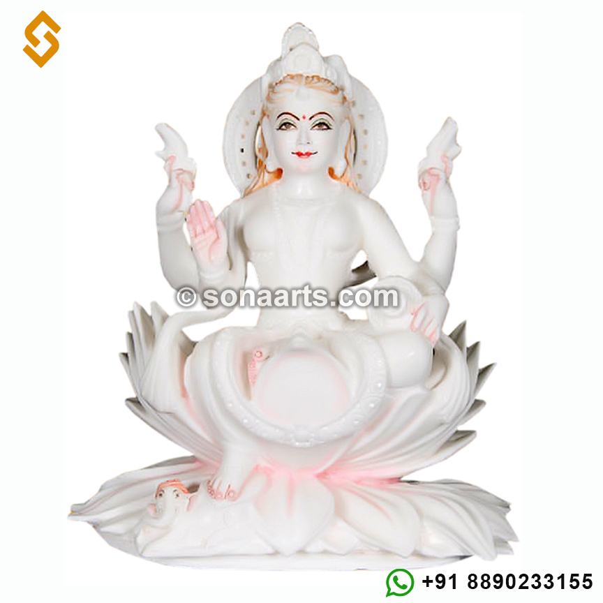 Marble Laxmi Statue Seated on lotus flower