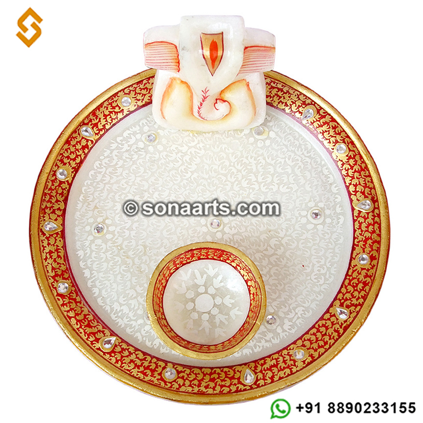 Marble Pooja plate with painting