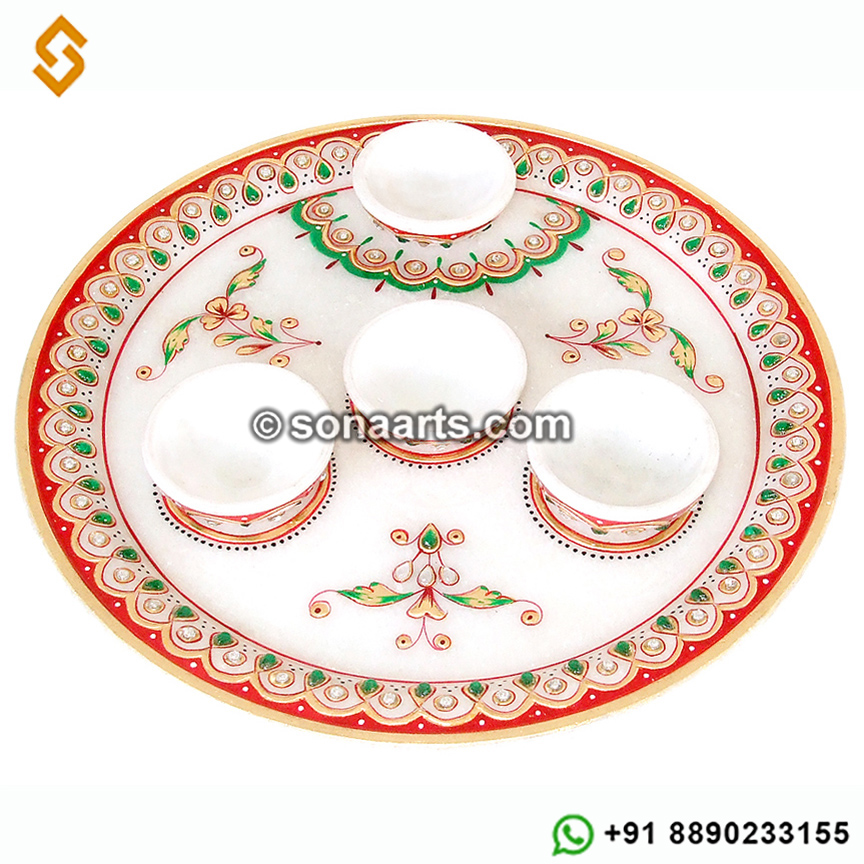Marble Pooja thali with Beautiful painting work
