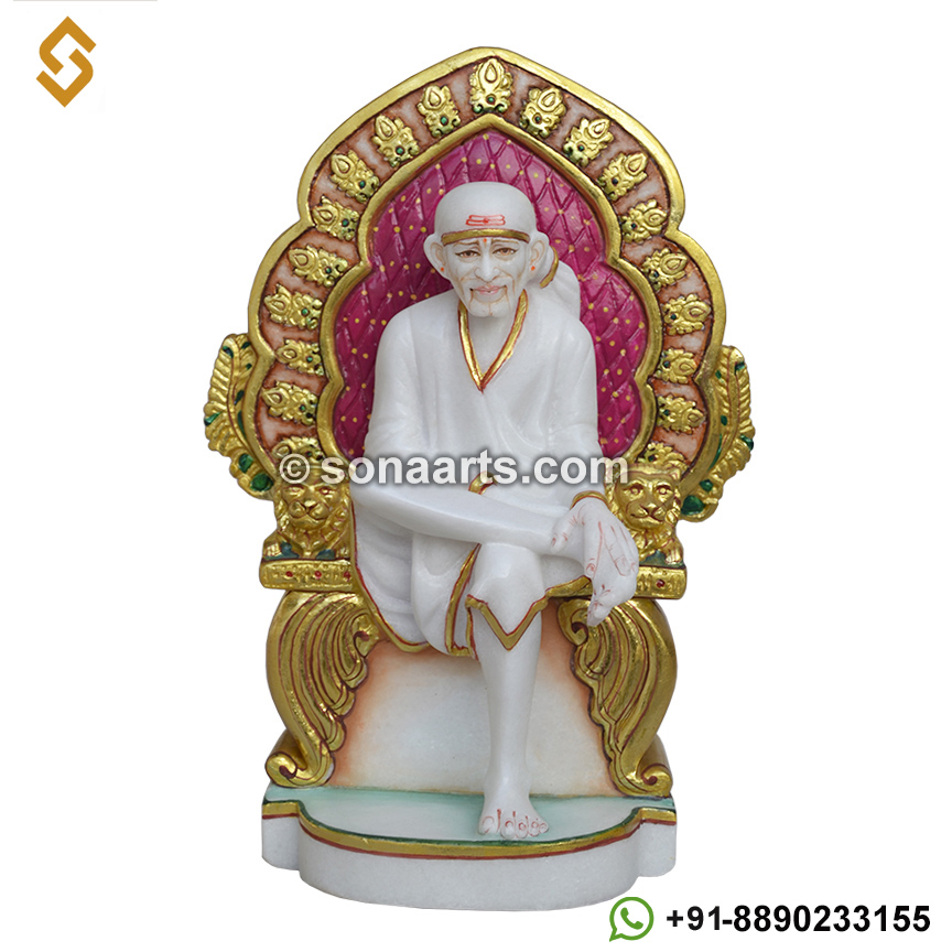 Marble Sai Baba Statue sitting on singhasan