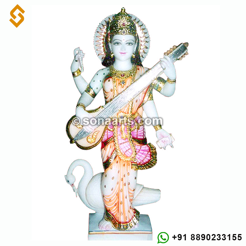Marble Standing Saraswati Maa Statue