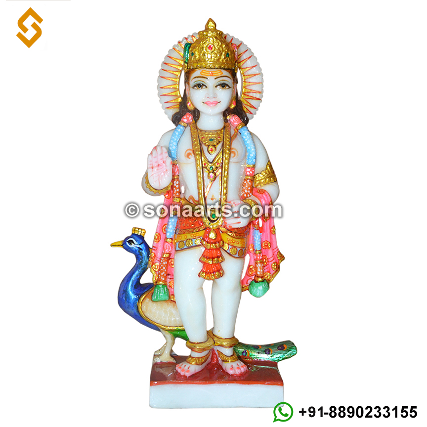 Marble Statue of Lord Kartikeya with Painting 