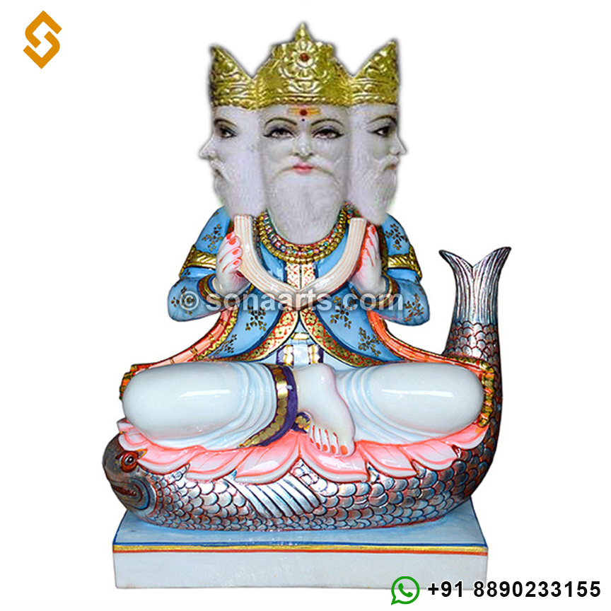 Marble jhulelal Statue with 3 faces