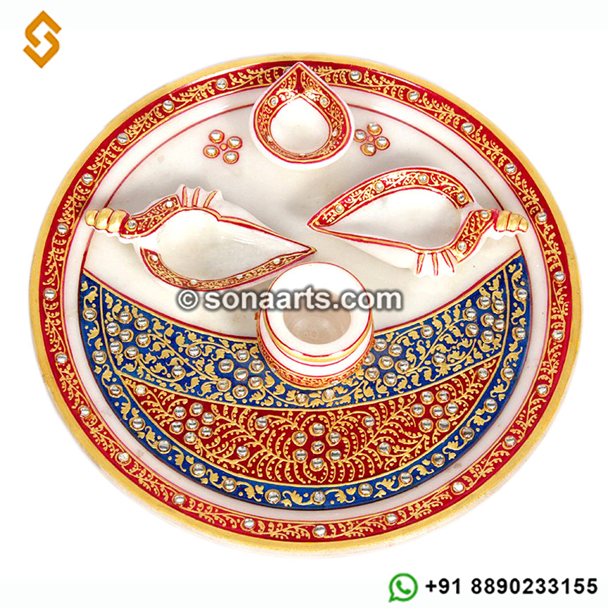 Marble pooja thali with hand painting work
