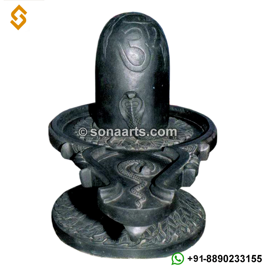 Marble shivling statue with leaf carving work