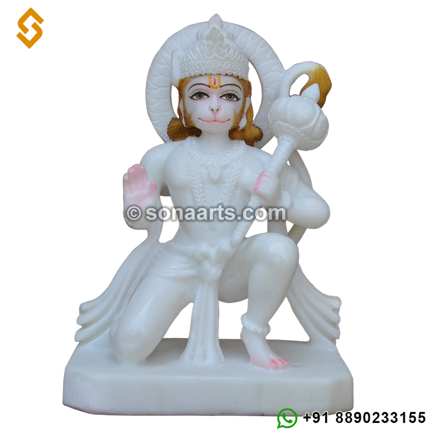 Pure White Marble Hanumanji statue in seated posture