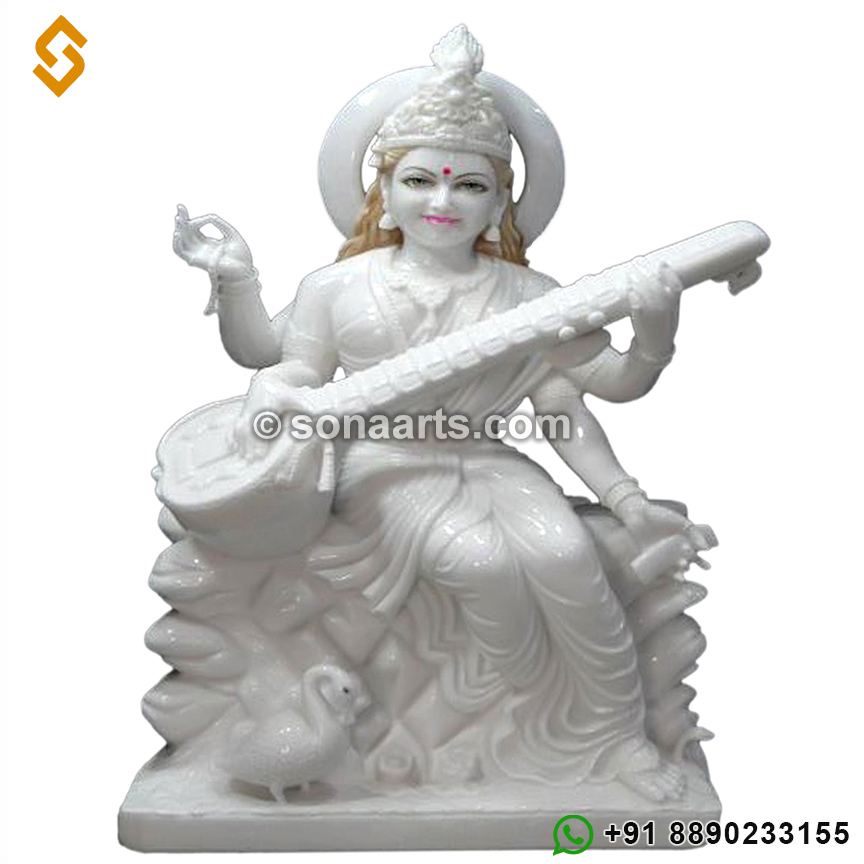 Pure White Marble Saraswati Statue