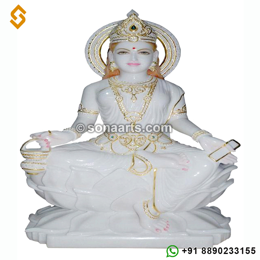 Pure white marble Gayatri Statue for sale