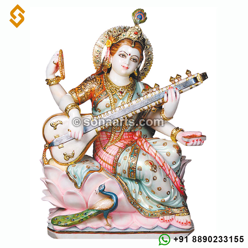 Saraswati Statue Carved out in Marble stone