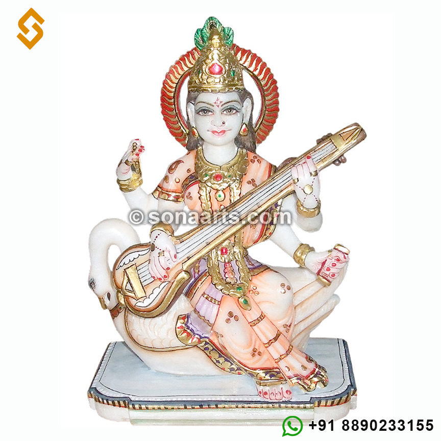 Saraswati Statue carved from makarana marble