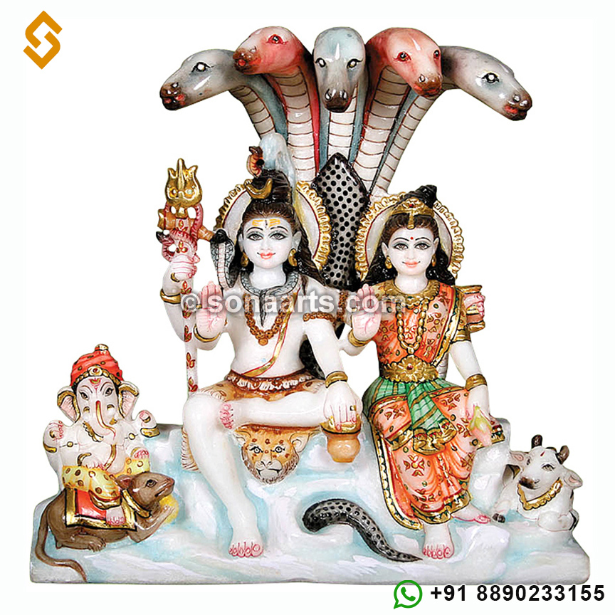 Shiv Parivar Carved out in Marble Stone
