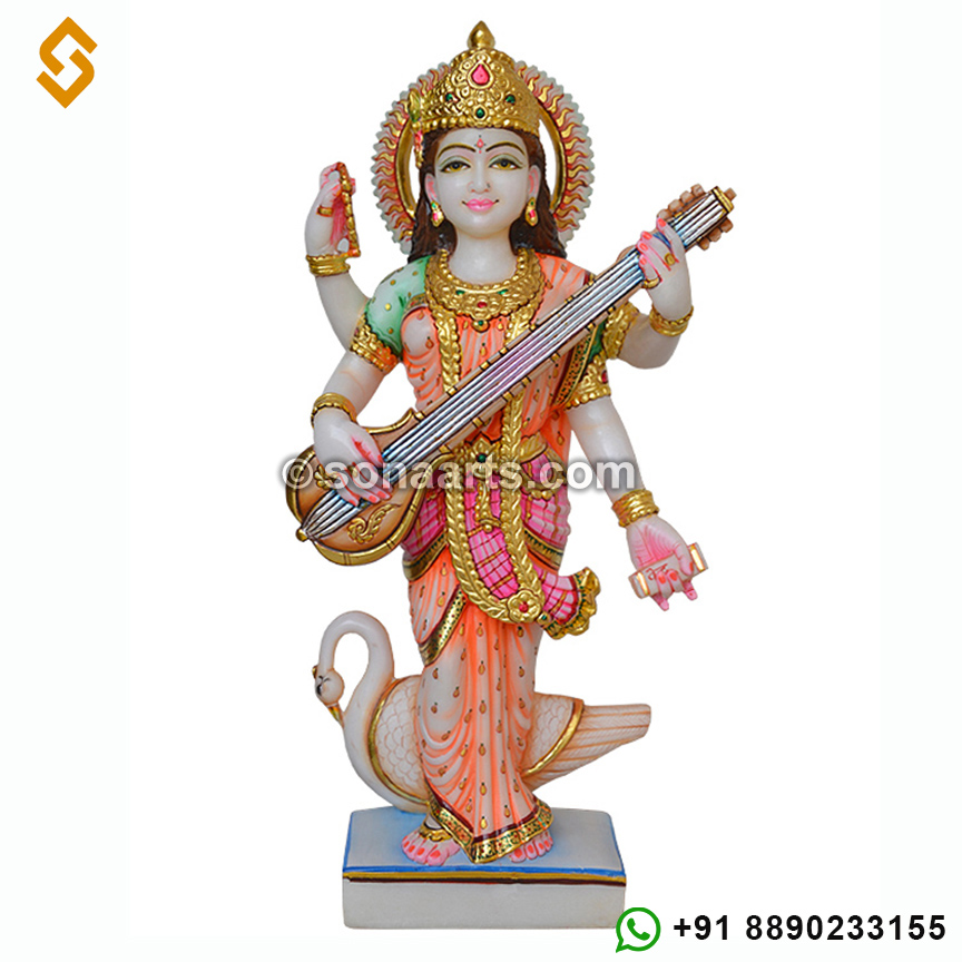 Standing Marble Saraswati Statue