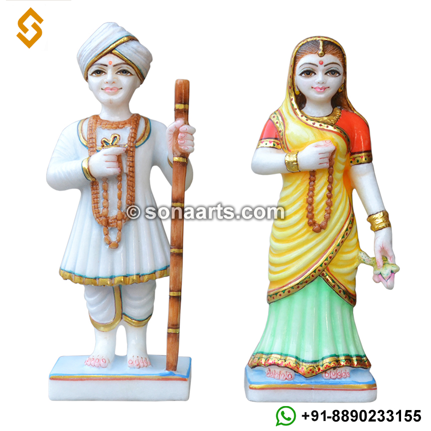 Superior quality Marble Jalaram and Virbai Statue