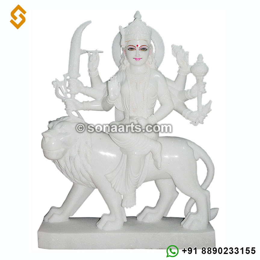 White Marble Durga Maa Murti