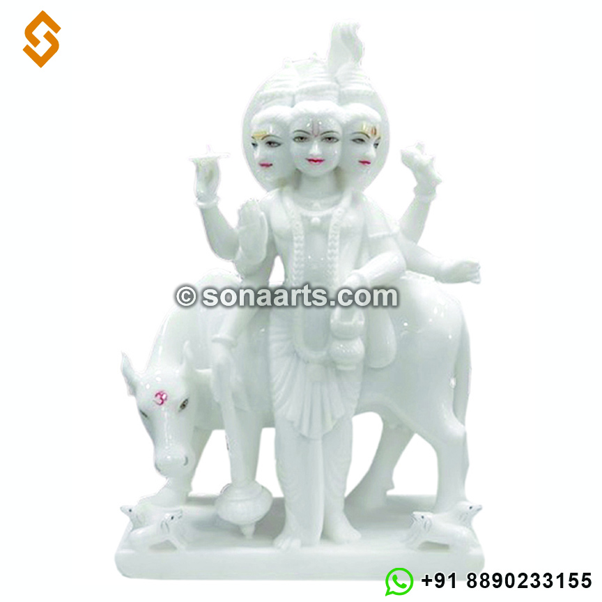 White marble Dattatreya Statue for temple
