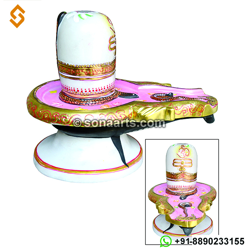 White marble shivling with painting